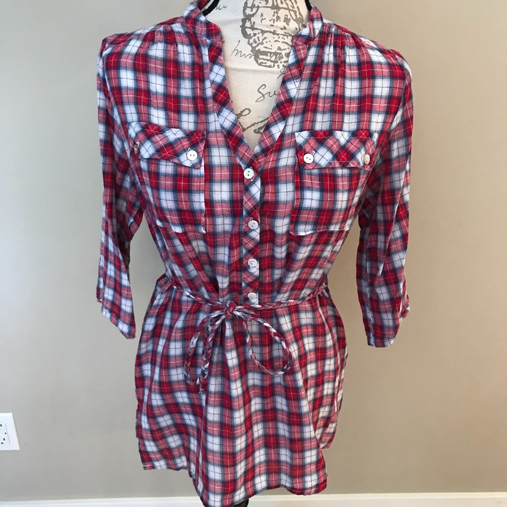 Plaid Waist Tied Shirt